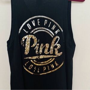 PINK Black Tank Top with Silver Logo
